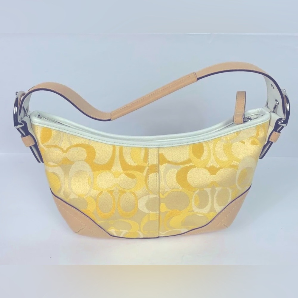 Coach Signature Yellow White Jacquard Leather Soho Optic Hobo Purse Shoulder Bag